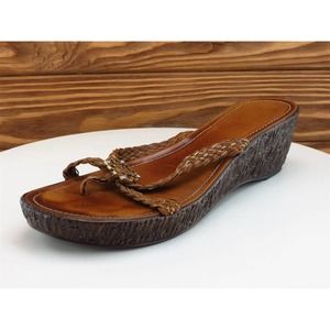 Italian Shoemakers Size 10 M Women Sandal Flip Flop Brown Fabric